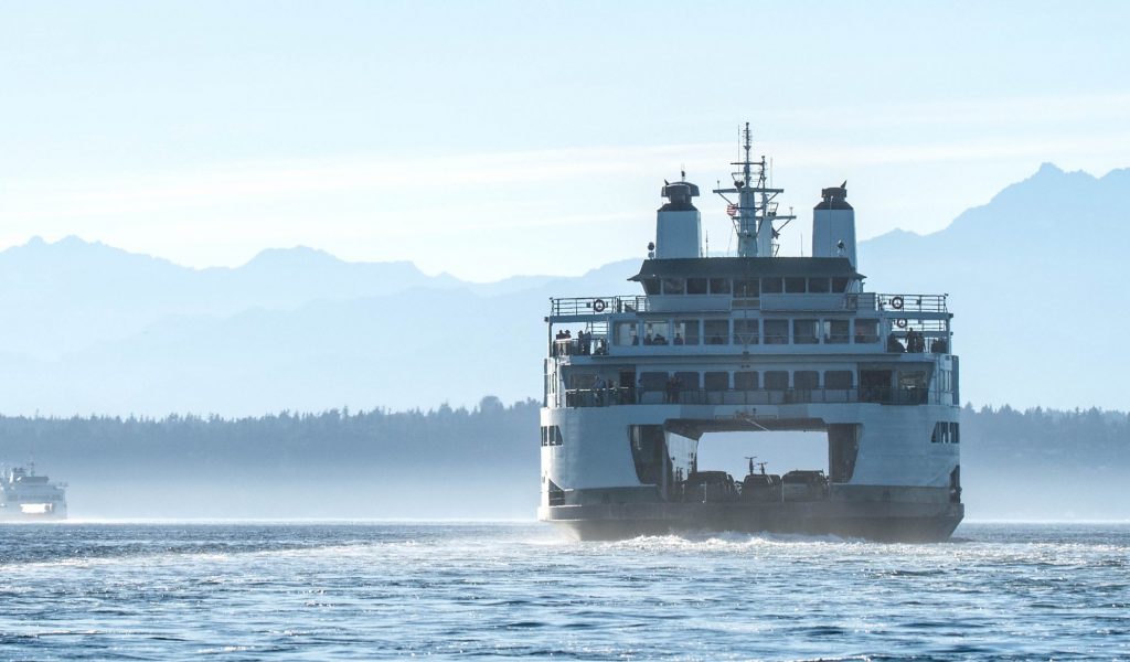 Washington State Ferry  in Elliott Bay, Seattle,